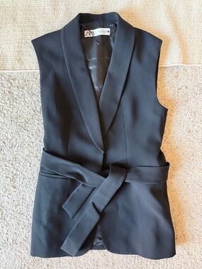 Zara Black Satin-Lined Blazer Vest